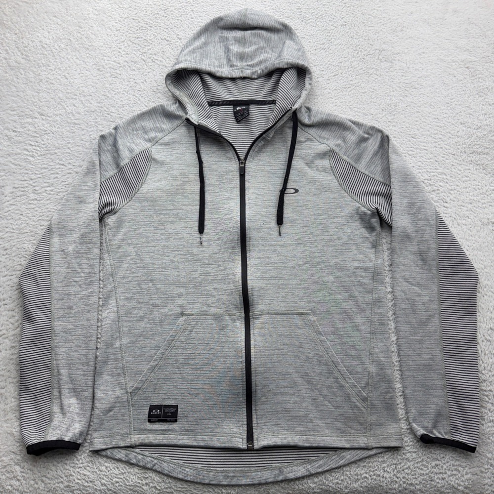 Oakley Mens Grey Space Dye Full Zip Hoodie Striped Accents Regular Fit Medium